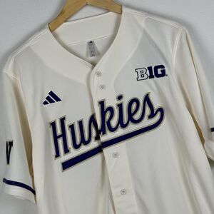 Washington Huskies Baseball Jersey Adidas Big 10 Cream Men’s Size Large JI6274